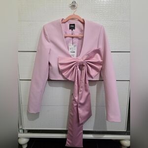 Zara Light Pink Blazer with Statement Bow